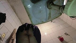 Pervert enters bathroom while changing uniform