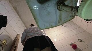 Pervert enters bathroom while changing uniform