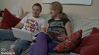 Girlfriend enjoys hot sex on the sofa