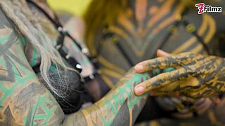 tattooed alt girls share dildo fun