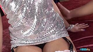 Her flashy dress got her a dick that made her cum and she got creampeid