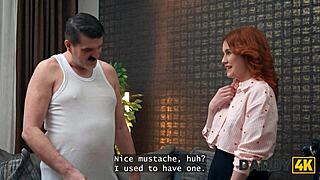 Redhead sucks cock in stockings